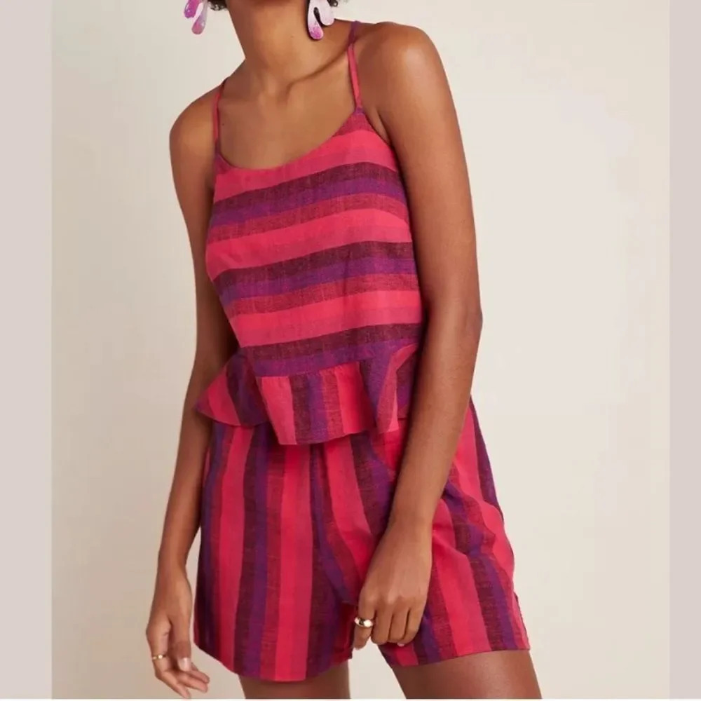 NWT Anthropologie Amadi Red Striped Linen Romper